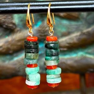 Hand Crafted Quetzal Earring~ Made to Order Natural Emerald & Carnelian Earrings